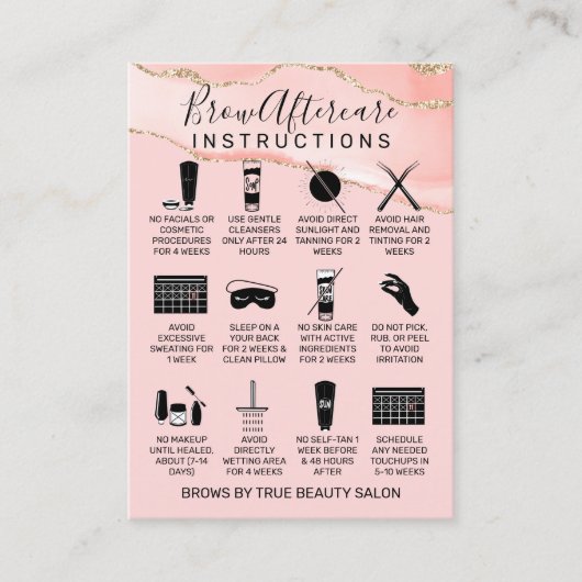 赤面ピンク金ゴールドアゲートブロウアフターケアアイコン 名刺 (正面)