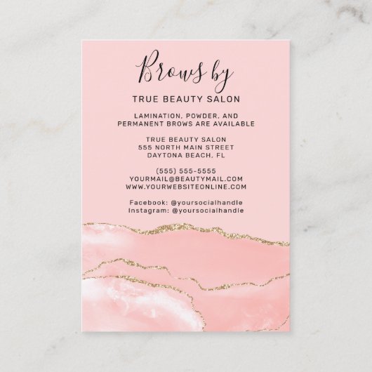 赤面ピンク金ゴールドアゲートブロウアフターケアアイコン 名刺 (裏面)