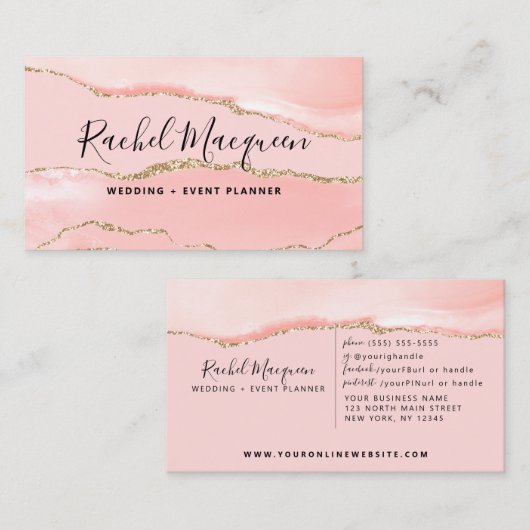 赤面ピンク金ゴールドアゲートマーブル 名刺 (正面/裏面)