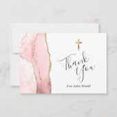 赤面ピンク金ゴールドアゲート最初の聖餐会ありがとう サンキューカード (正面)