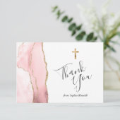 赤面ピンク金ゴールドアゲート最初の聖餐会ありがとう サンキューカード (スタンド正面)