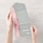 赤面ピンク金ゴールドアゲー淡い色のトセージ結婚グリーン オールインワン招待状 (貼ってはがせる)