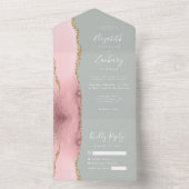 赤面ピンク金ゴールドアゲー淡い色のトセージ結婚グリーン オールインワン招待状 (内側)