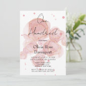 赤面ピンク金ゴールドアルコールインク100th誕生日パーティー 招待状 (スタンド正面)