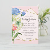 赤面ピンク金ゴールドウォーターモダンカラー結婚フローラ 招待状 (スタンド正面)