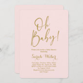 赤面ピンク金ゴールドエレガントベビーシャワー娘 招待状 (正面/裏面)