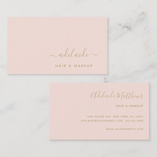 赤面ピンク金ゴールドエレガント美容師メイクアップアーティスト 名刺 (正面/裏面)
