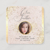 赤面ピンク金ゴールドカスタムソーシャルメディアQRコードフォト スクエア名刺 (正面)