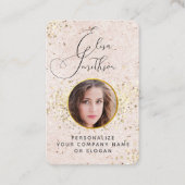 赤面ピンク金ゴールドカスタムソーシャルメディアQRコードフォト 名刺 (正面)