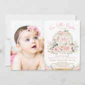 赤面ピンク金ゴールドカボチャ1st誕生日秋フローラ 招待状 (正面)