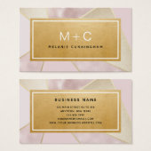 赤面ピンク金ゴールドカラーブロックモノグラム名刺 (正面&裏面)