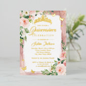 赤面ピンク金ゴールドキンセアニェラフローラ蝶 箔招待状 (立ち正面)