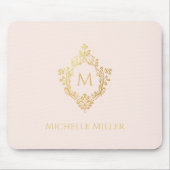赤面ピンク金ゴールドクレストエレガントモノグラム名 マウスパッド (正面)