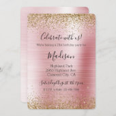 赤面ピンク金ゴールドグラムグリジースパークルグリッター 招待状 (正面/裏面)
