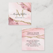 赤面ピンク金ゴールドグリッターアゲートヘアメイクアップモノグラム スクエア名刺 (正面/裏面)