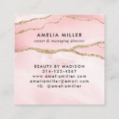 赤面ピンク金ゴールドグリッターアゲートヘアメイクアップモノグラム スクエア名刺 (裏面)