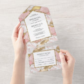 赤面ピンク金ゴールドグリッターアゲートマーブル結婚ズ オールインワン招待状 (貼ってはがせる)