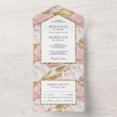 赤面ピンク金ゴールドグリッターアゲートマーブル結婚ズ オールインワン招待状 (内側)