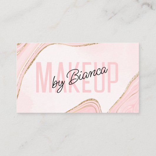 赤面ピンク金ゴールドグリッターアゲートメイクアップアーティストサロン 名刺 (裏面)