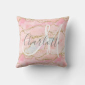 赤面ピンク金ゴールドグリッターアゲートモノグラム クッション (裏面)