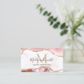 赤面ピンク金ゴールドグリッターアゲートモノグラムQRコード 名刺 (スタンド正面)