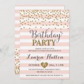赤面ピンク金ゴールドグリッターエレガントバースデーパーティー 招待状 (正面/裏面)