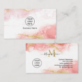 赤面ピンク金ゴールドグリッターカスタムロゴモノグラム 名刺 (正面/裏面)