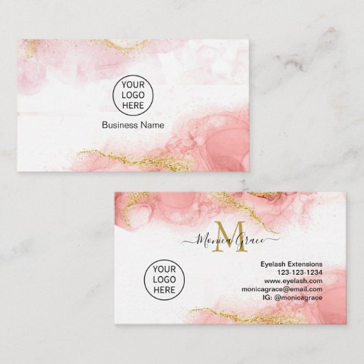 赤面ピンク金ゴールドグリッターカスタムロゴモノグラム 名刺 (正面/裏面)