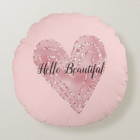 赤面ピンク金ゴールドグリッターグリジーハート ラウンドクッション (正面)
