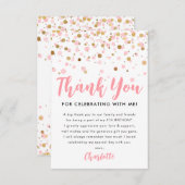 赤面ピンク金ゴールドグリッタースパークル紙吹雪誕生日 サンキューカード (正面/裏面)