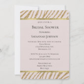 赤面ピンク金ゴールドグリッターゼブラアニマルブライダルシャワー 招待状 (正面)