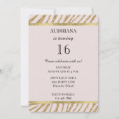 赤面ピンク金ゴールドグリッターゼブラアニマル誕生日 招待状 (正面)