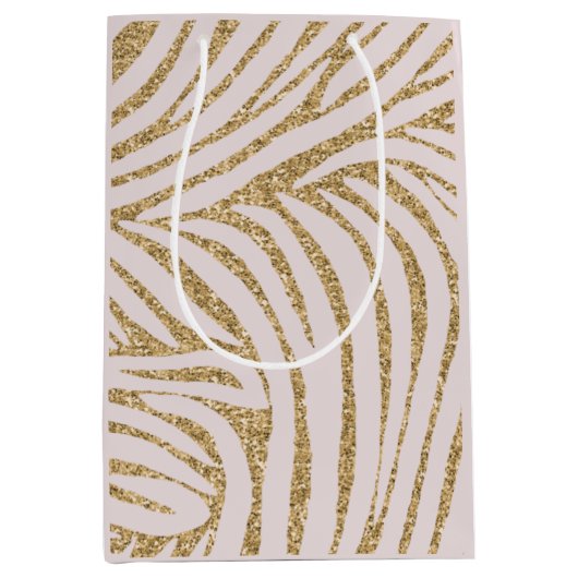 赤面ピンク金ゴールドグリッターゼブラ誕生日 ミディアムペーパーバッグ (正面)