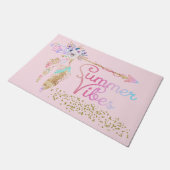 赤面ピンク金ゴールドグリッターボホフェザーサマービベス ドアマット (アングル)