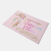 赤面ピンク金ゴールドグリッターボホフェザーサマービベス ドアマット (アングル)