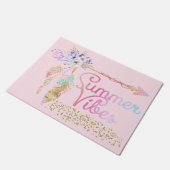 赤面ピンク金ゴールドグリッターボホフェザーサマービベス ドアマット (アングル)