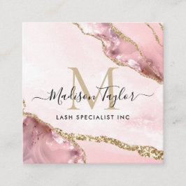 赤面ピンク金ゴールドグリッターマーブルアガテシックモノグラム スクエア名刺