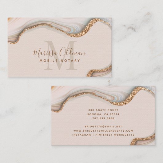 赤面ピンク金ゴールドグリッターマーブルゲート公証人 名刺 (正面/裏面)