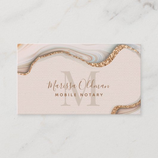赤面ピンク金ゴールドグリッターマーブルゲート公証人 名刺 (正面)