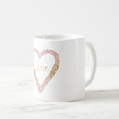 赤面ピンク金ゴールドグリッターラブハート コーヒーマグカップ (正面右)
