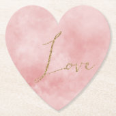 赤面ピンク金ゴールドグリッターラブ ペーパーコースター (正面)