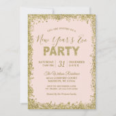 赤面ピンク金ゴールドグリッター大晦日パーティー 招待状 (正面)