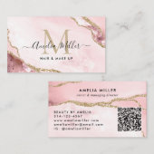 赤面ピンク金ゴールドグリッター大理石アゲートモノグラムQR 名刺 (正面/裏面)