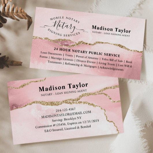 赤面ピンク金ゴールドグリッター大理石ゲート公証人 名刺