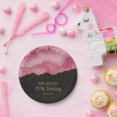 赤面ピンク金ゴールドグリッター抽象芸術水彩大理石 ペーパープレート (パーティー)