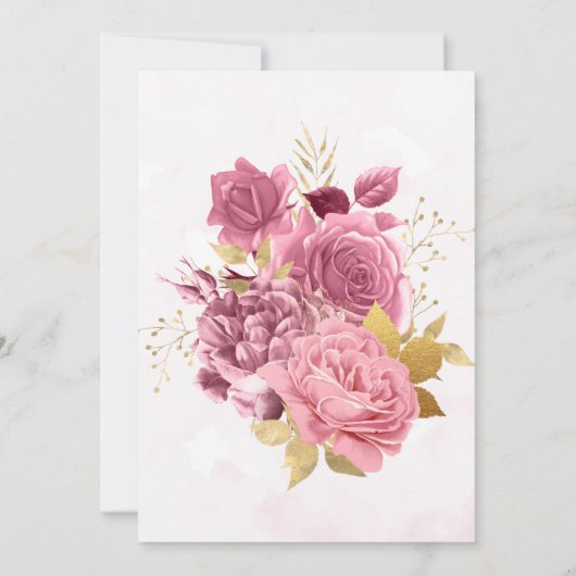 赤面ピンク金ゴールドグリッター牡丹ブライダルシャワー 招待状 (裏面)