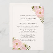 赤面ピンク金ゴールドグリッター牡丹結婚式招待状 招待状 (正面/裏面)