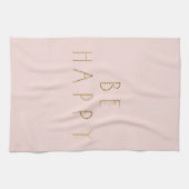 赤面ピンク金ゴールドグリッターBe Happy キッチンタオル (横)