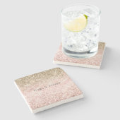 赤面ピンク金ゴールドグリッツグリッタースパークル ストーンコースター (横)