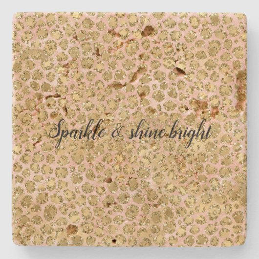 赤面ピンク金ゴールドグリッツレオパードグリッター ストーンコースター (正面)